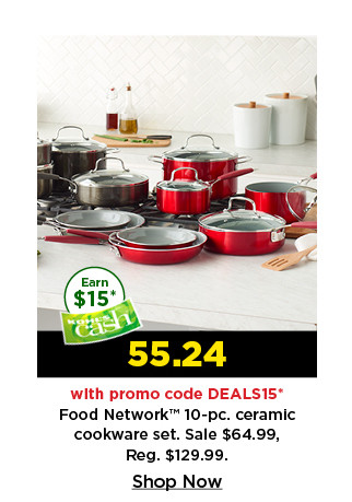 55.24 with promo code DEALS15 on food network 10 piece ceramic cookware set. shop now.