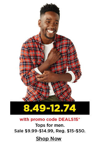 $8.49-$12.74 with promo code DEALS15 tops for men. shop now.