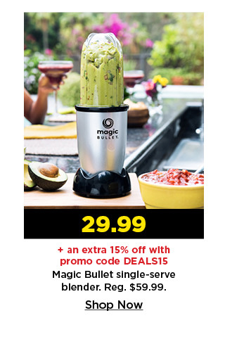 29.99 plus take an extra 15% off with promo code DEALS15 on magic bullet single serve blender. shop now.