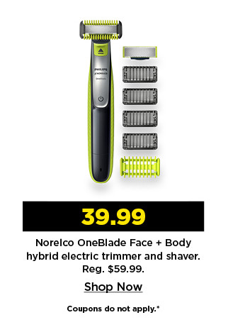 39.99 norelco one blade face and body hybrid electric trimmer and shaver. shop now.