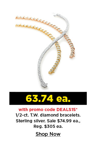 $63.74 each with promo code DEALS15 on half carat sterling silver diamond bracelets . shop now.