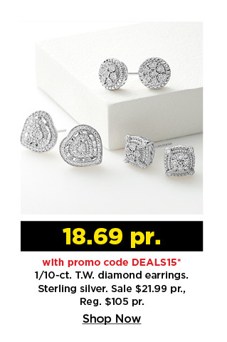 18.69 per pair with promo code DEALS15 on one tenth of carat sterling silver diamond earrings. shop now.