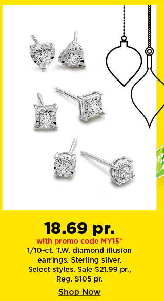 18.69 a pair with promo code MY15 on one tenth carat diamond illusion earrings. shop now.