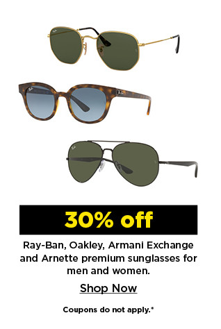 30% off rayban oakley armani exchange and arnette premium sunglasses for men and women. shop now.