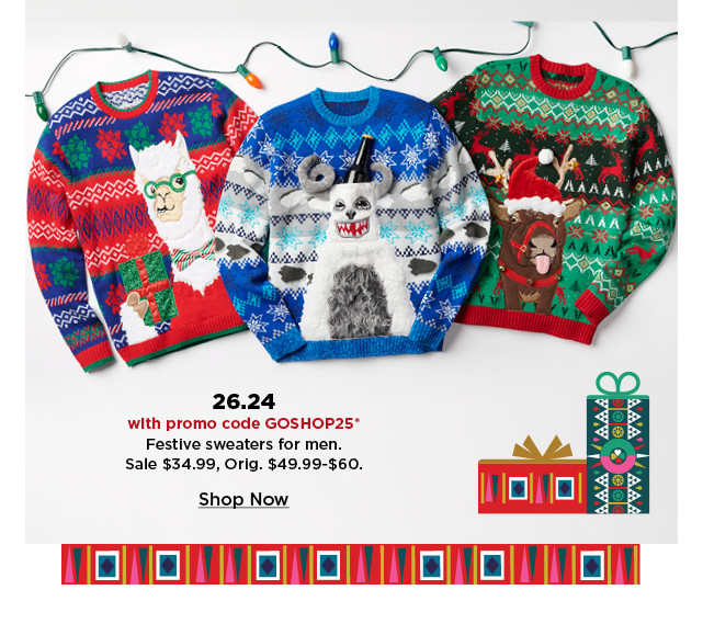 $26.24 with promo code goshop25 festive sweaters for men. Shop now.