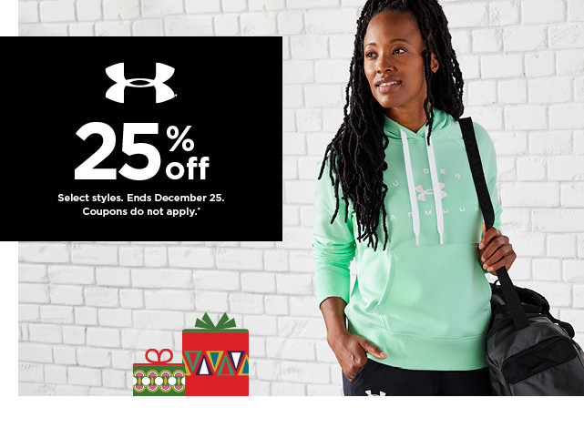 shop 25% off under armour. select styles. shop now.