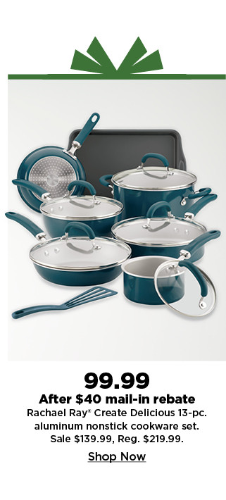 99.99 after $40 mail in rebate on rachael ray cookware set. shop now.