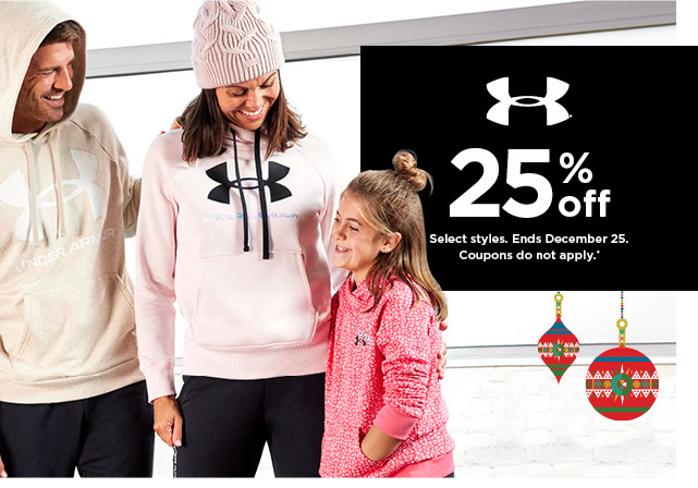 25% off under armour. shop now. select styles.