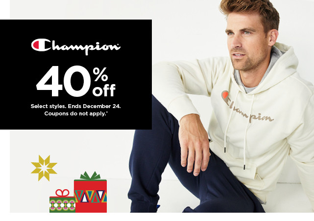 40% off champion.  coupons do not apply.  shop now.