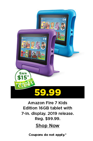 59.99 amazon fire 7 kids edition 16 GB tablet with 7 inch display. 2019 release. shop now.