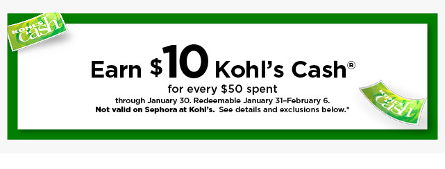 everyone gets $10 kohls cash for every $50 spent. not valid on sephora at kohl's. shop now.