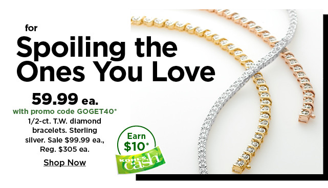 59.99 each with promo code GOGET40 on 1/2 carat diamond bracelets. sterling silver. shop now.