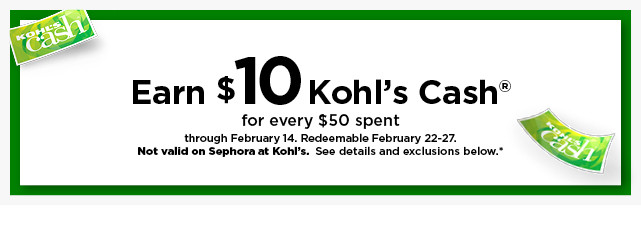 everyone gets $10 kohls cash for every $50 spent. shop now.