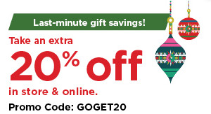 take an extra 20% off using promo code GOGET20. shop now.