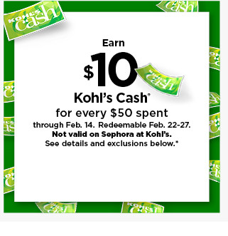 everyone gets $10 kohls cash for every $50 spent. shop now.