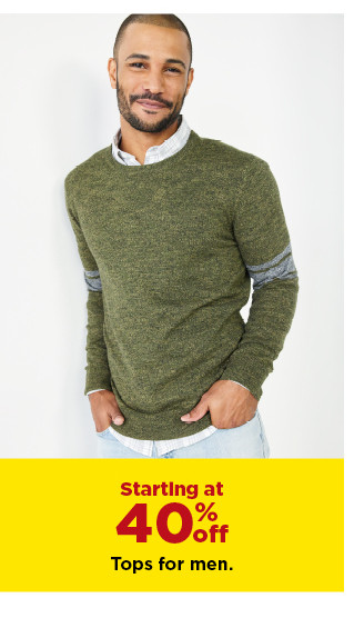 starting at 40% off tops for men. shop now.