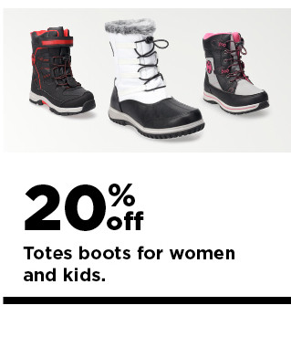 20% off totes boots for women and kids. shop now.