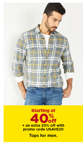 starting at 40% off plus an extra 20% off with promo code usave20 tops for men. shop now.