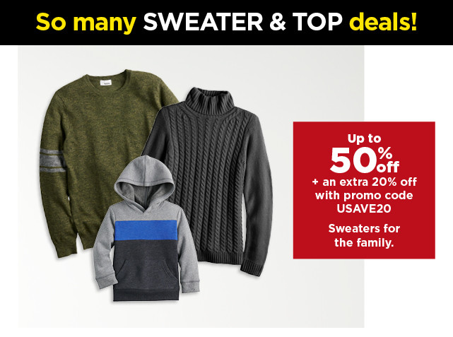 up to 50% off plus an extra 20% off with promo code usave20 sweaters for the family. shop now.