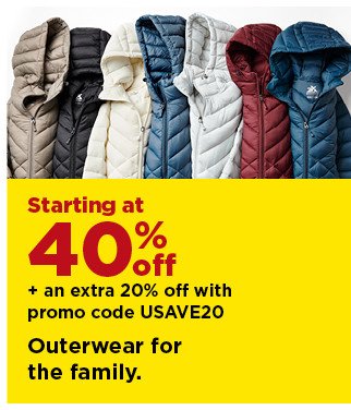 starting at 40% off plus take an extra 20% off with promo code USAVE20 on outerwear for the family. shop now.