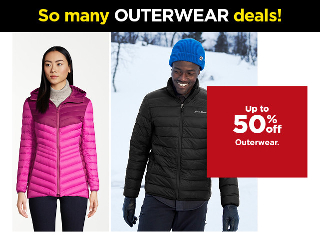 up to 50% off outerwear for the family. shop now.