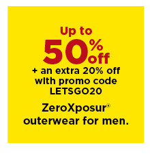 up to 50% plus an extra 20% off with promo code letsgo20 zeroxposur outerwear for men. shop now.