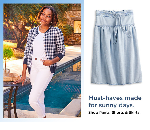 must haves made for sunny days. shop draper james rsvp pants shorts and skirts.