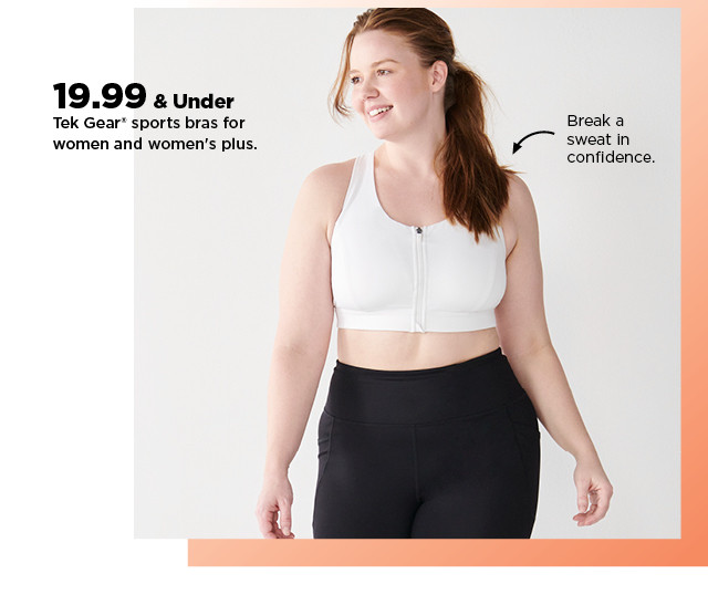 19.99 & under tek gear sports bras for women and womens plus. shop now.