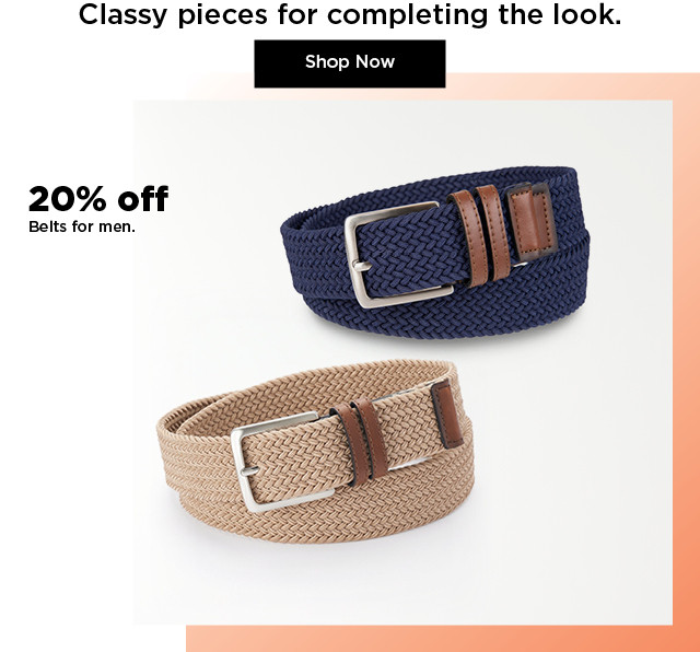 20% off belts for men. shop now.