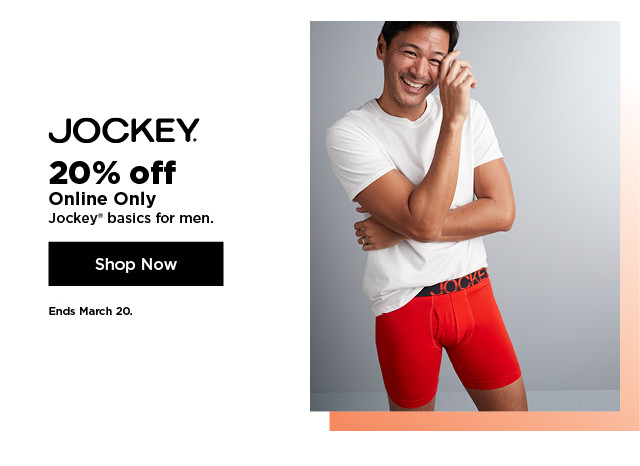 20% off online only jockey basics for men. shop now.