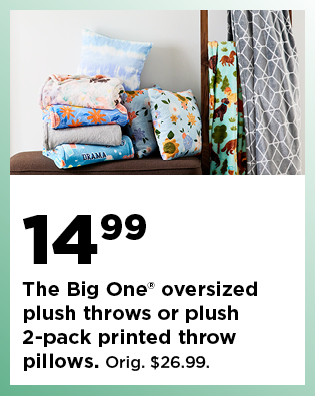 14.99 the big one oversized plush throws or plush 2 pack printed throw pillows. shop now.