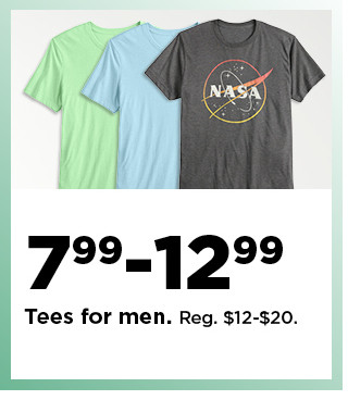 7.99 - 12.99 tees for men. shop now.