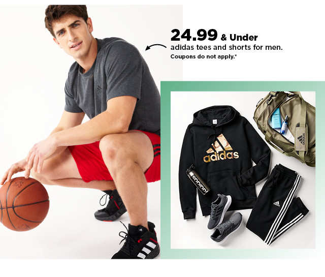 24.99 and under adidas tees and shorts for men. shop now.