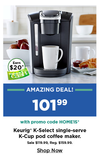 amazing deal. 101.99 with promo code HOME15 on keurig kcup coffee maker. shop now.