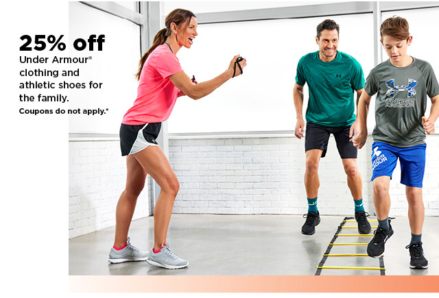 25% off under armour clothing and athletic shoes for the family. shop now.