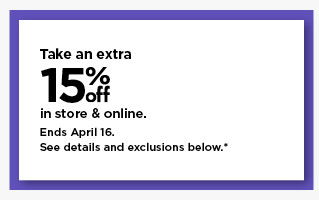 take an extra 15% off using promo code shown below. shop now.