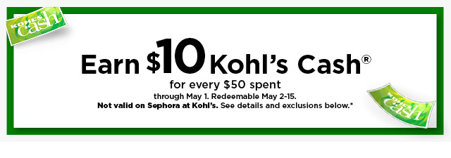 earn $10 kohls cash for every $50 spent. not valid on sephora at kohl's. shop now.