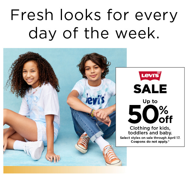 up to 50% off Levi's clothing for kids, toddlers and baby. Offers and coupons do not apply. shop now.