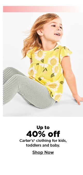 up to 40% off on carters clohting for kids, toddlers and baby. shop now.