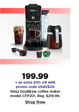 159.99 with promo code USAVE20 ninja dual brew coffee maker model CFP201. shop now.