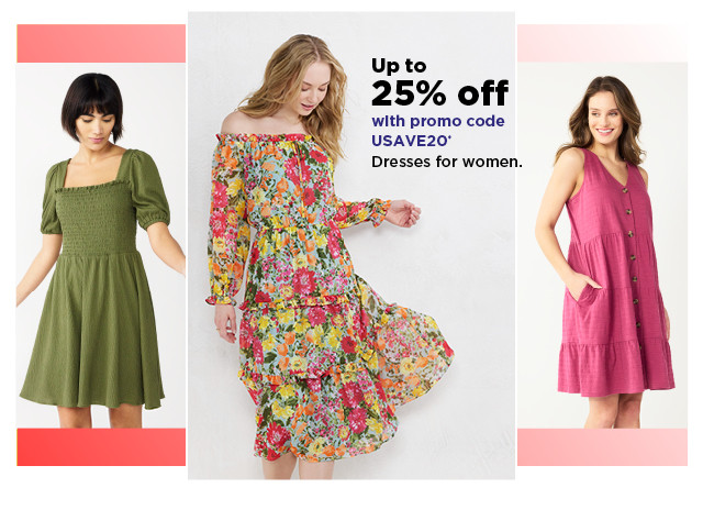 up to 25% off with promo code USAVE20 on dresses for women. shop now.