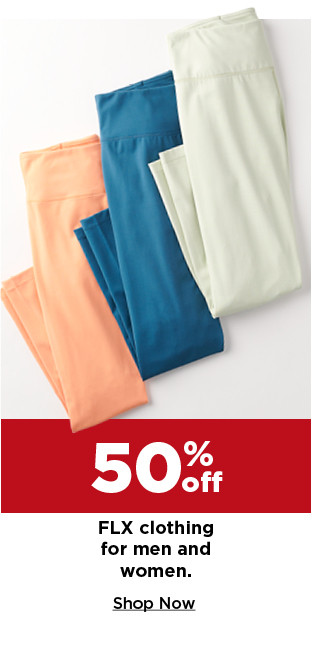 50% off FLX clothing for men and women. shop now.