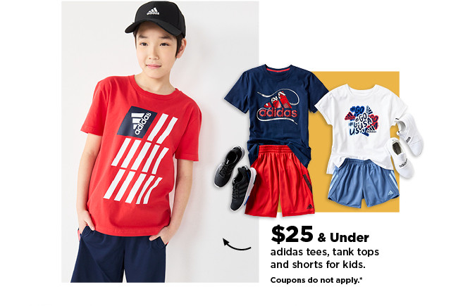 $25 and under adidas tees, tank tops and shorts for kids. shop now.