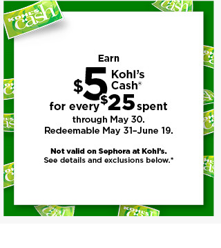 earn $5 kohls cash for every $25 spent. not valid on sephora at kohls. shop now.