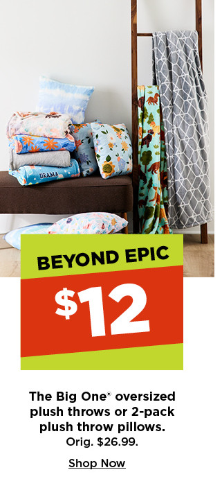 beyond epic. $12 the big one oversized throw or 2 pack plush throw pillows. shop now.