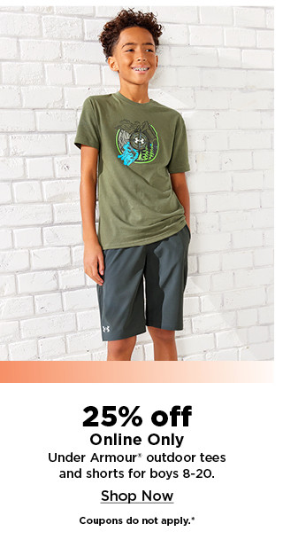 25% off online only, under armour outdoor tees and shorts for boys 8-20. shop now.