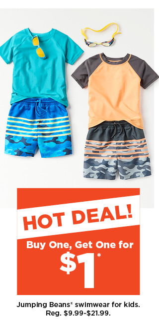 hot deal. buy one get one for $1 jumping beans swimwear for kids. shop now.