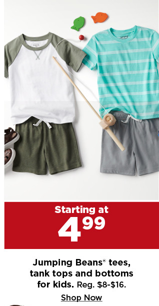 starting at 4.99 jumping beans tees, tank tops and bottoms for kids. shop now