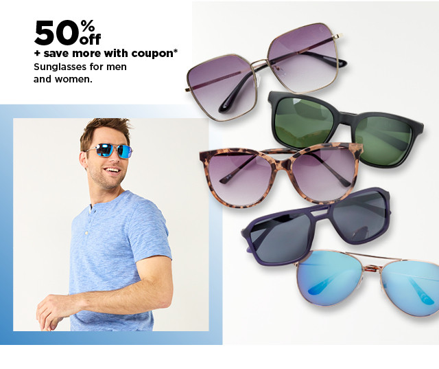 50% off sunglasses for men and women. shop now.