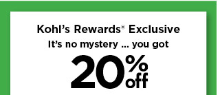 kohls card exclusive.  you get an extra 20% off when you use your kohls card using the promo code shown.  shop now.